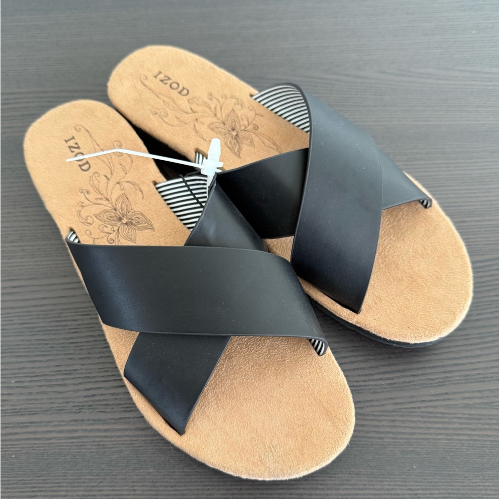 Izod Alyssa Black and Tan Women's Sandals 8.5